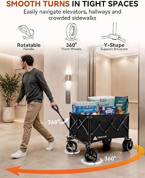 Hikenture Foldable Beach Wagon with Big Wheels for Sand, 450 lbs Capacity