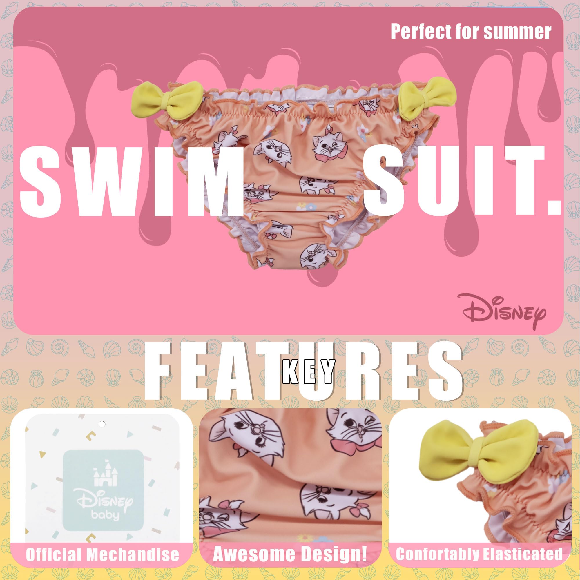 Disney Costume da Bagno Aristogatti Minou Marie Slip Mare Neonato Bambina 6771