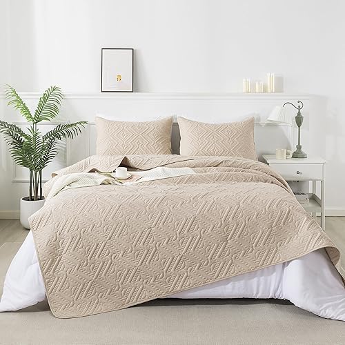 Miniatura 2 de Andency Juego de edredón beige tamaño California King (112 x 104 pulgadas), 3 piezas (1 edredón beige y 2 fundas de almohada), juego de edredón