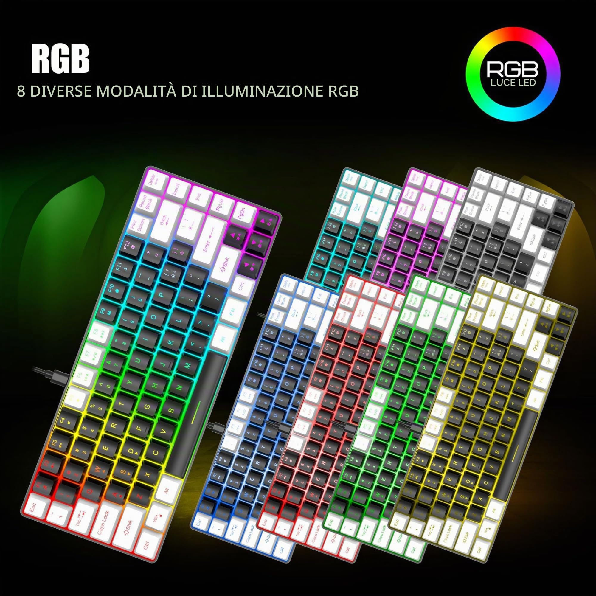 Bewinner Tastiera Meccanica Cablata a 84 Tasti, Tastiera da Gioco Retroilluminata RGB, Tastiera Cablata Silenziosa Ergonomicamente Curva, Tastiera Portatile, Tastiera Meccanica (Nero)