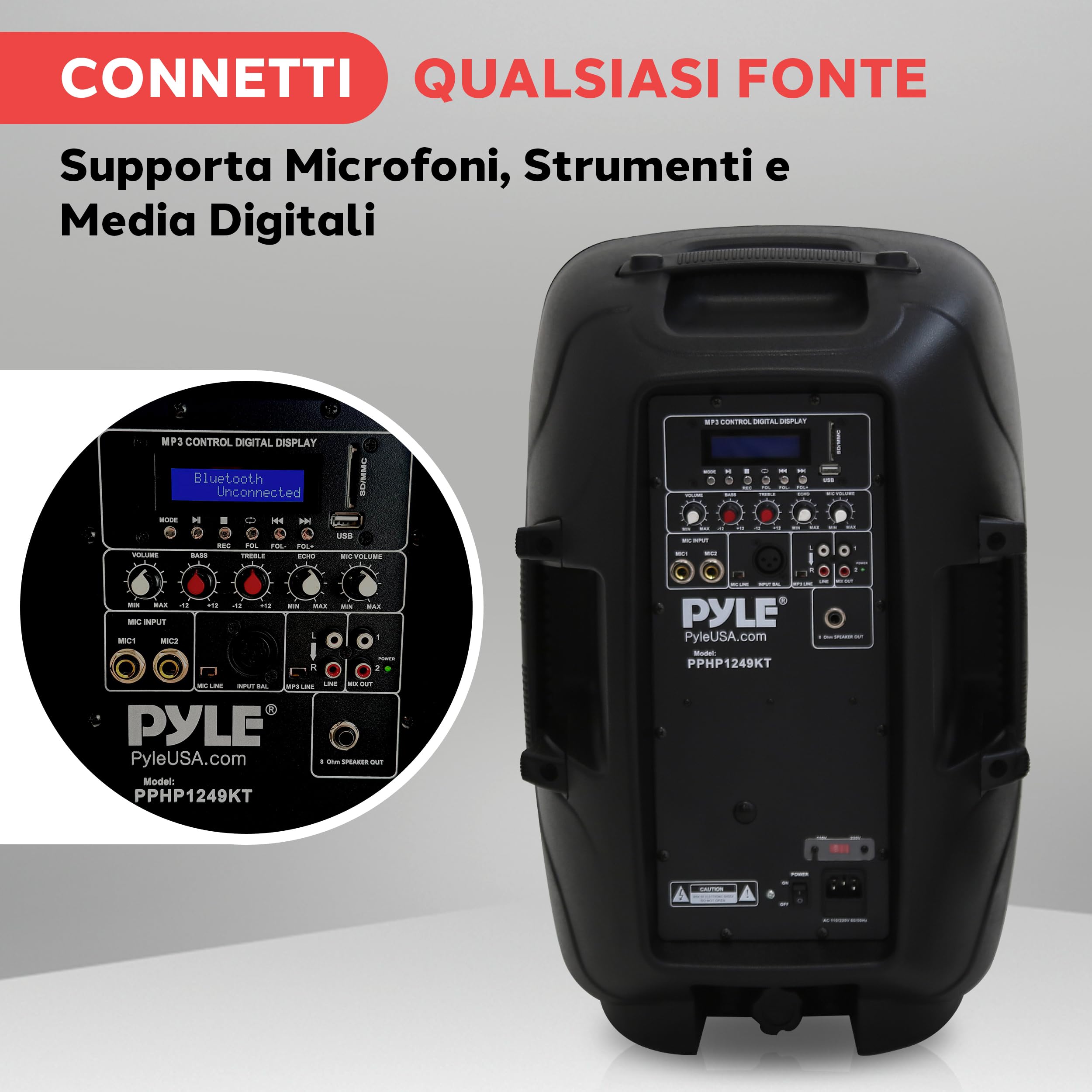 Pyle EUPPHP1249KT - Coppia di altoparlanti PA con Bluetooth, piedistallo, microfono e telecomando, subwoofer da 30,5 cm con USB, lettore di schede SD, amplificatore audio portatile per DJ concerti,