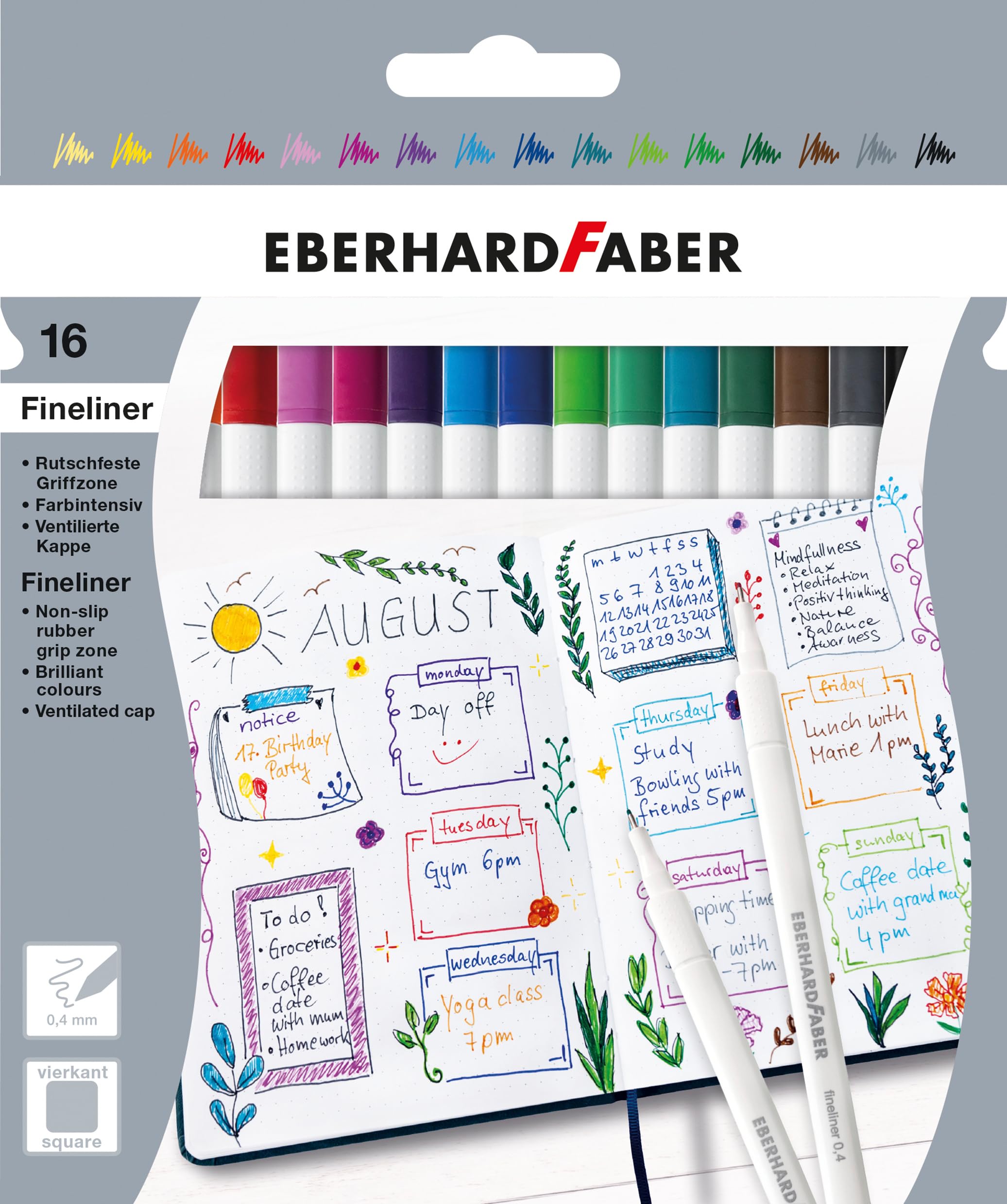EBERHARD FABER 551516 - Fineliner set with 16 pencils, bright colour marker, line width 0.4 mm