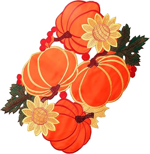 Juego de 4 manteles individuales de Acción de Gracias de 16 x 11 pulgadas con decoración de cosecha de otoño, calabazas naranjas, manteles