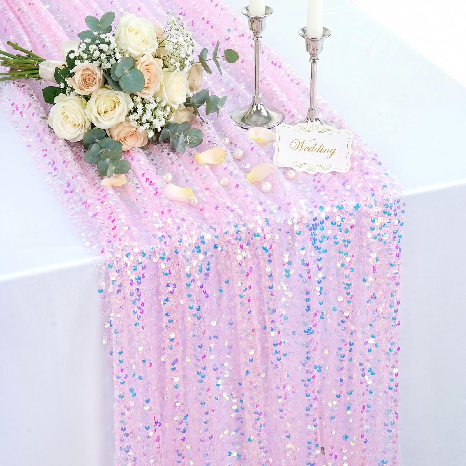 Mermaid Bithday Party Decortion - Pink Table Runner 25"x79" Table Cover Glitter Dining Wedding Baby Shower Table Decor for Home