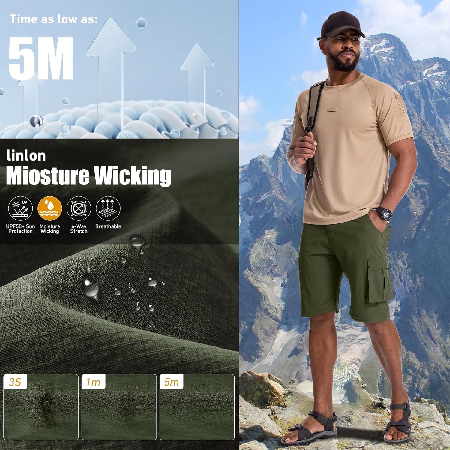 Hiking Pants Men Convertible Quick Dry UPF 50 Lightweight Zip Off Safari Fishing Travel Cargo Trousers - Image 2