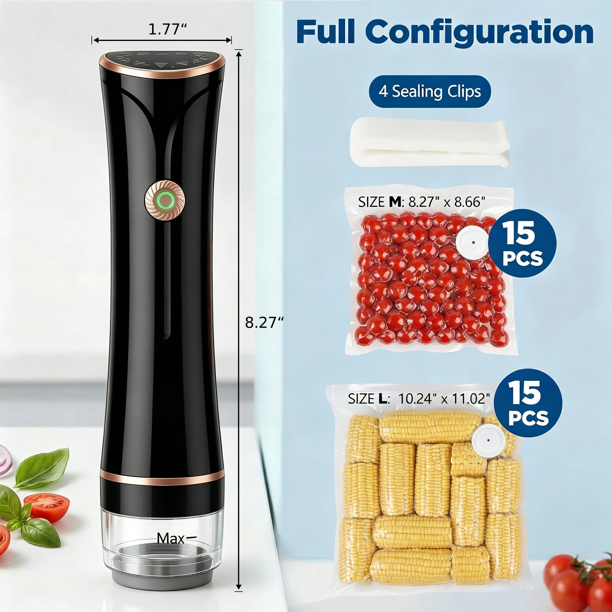 Kompaktes Vakuumiergerät für Lebensmittel mit Sichtbarem Tank, Handstaubsaugermaschine, inklusive 30 wiederverwendbaren Beuteln, Versiegeln Sie Lebensmittel 6X länger frisch, kabellos & tragbar