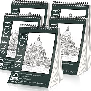 OSIMIG 5-Pack 8.5x11 Spiral Bound Sketchbooks, 150 Sheets 100gsm Thick Paper, Top Flip Pads for Kids, Artists, Adults - Drawing Supplies