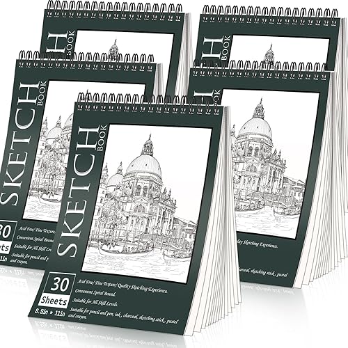 Miniatura 1 de OSIMIG Paquete de 5 cuadernos de bocetos de 8.5 x 11 pulgadas, bloc de bocetos encuadernado en espiral superior, 150 hojas en total (68 libras100