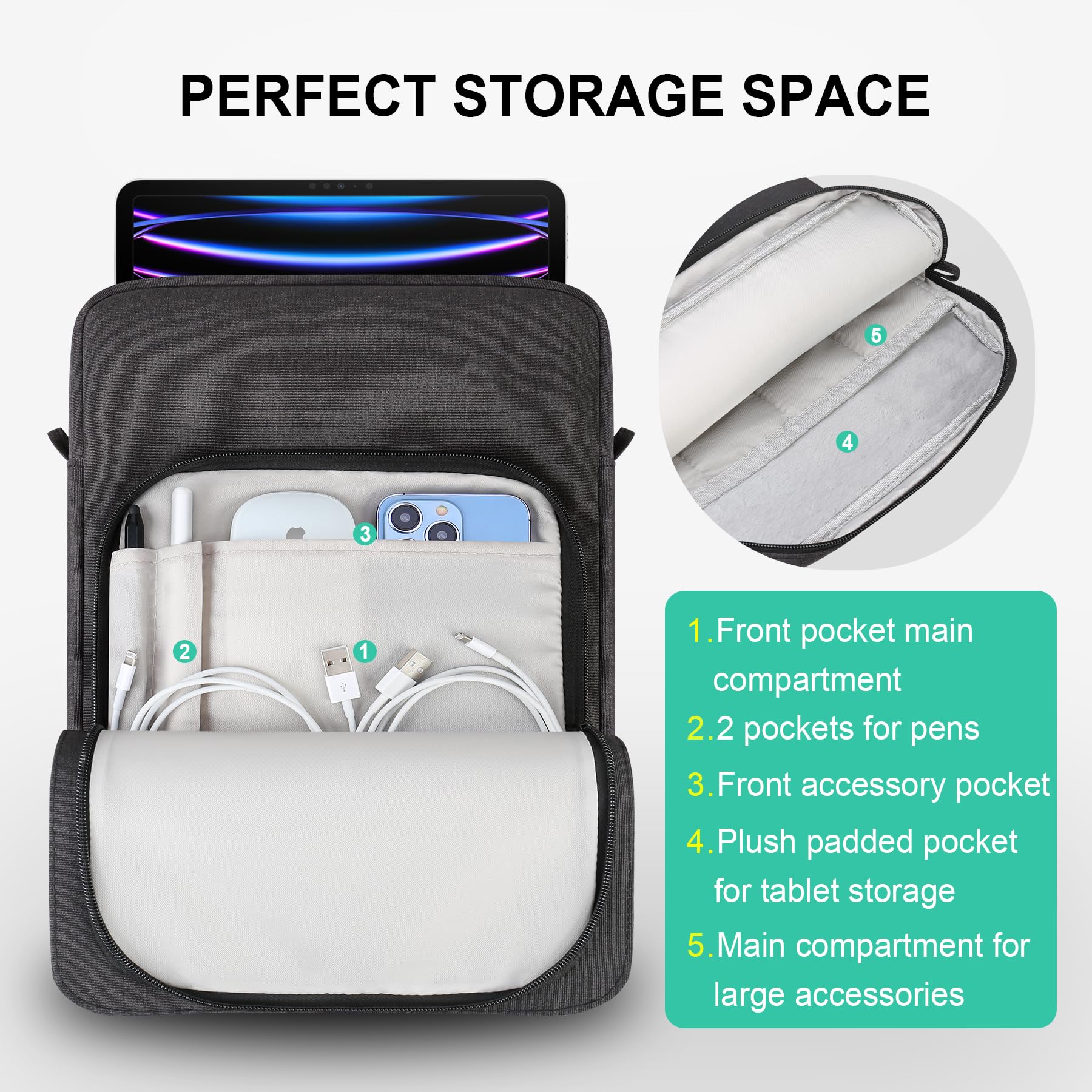 Feacan Tablet Sleeve Case Bag for 13 inch New iPad Air M3 M2 2025-2024, 13 inch New iPad Pro M4 2024, 12.9 inch New iPad Pro M2 (6th/5th/4th/3rd Gen) with Magic Keyboard with Shoulder Strap, Black