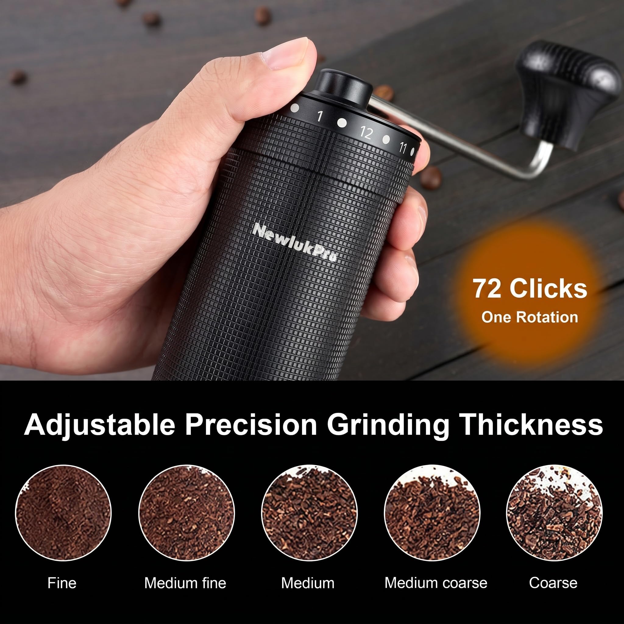 Molinillo de café manual M7 Pro, rebaba heptagonal con revestimiento de titanio, molinillo de café de mano con 72 escalas externas, capacidad de 35 g, molinillo de café completo para verter