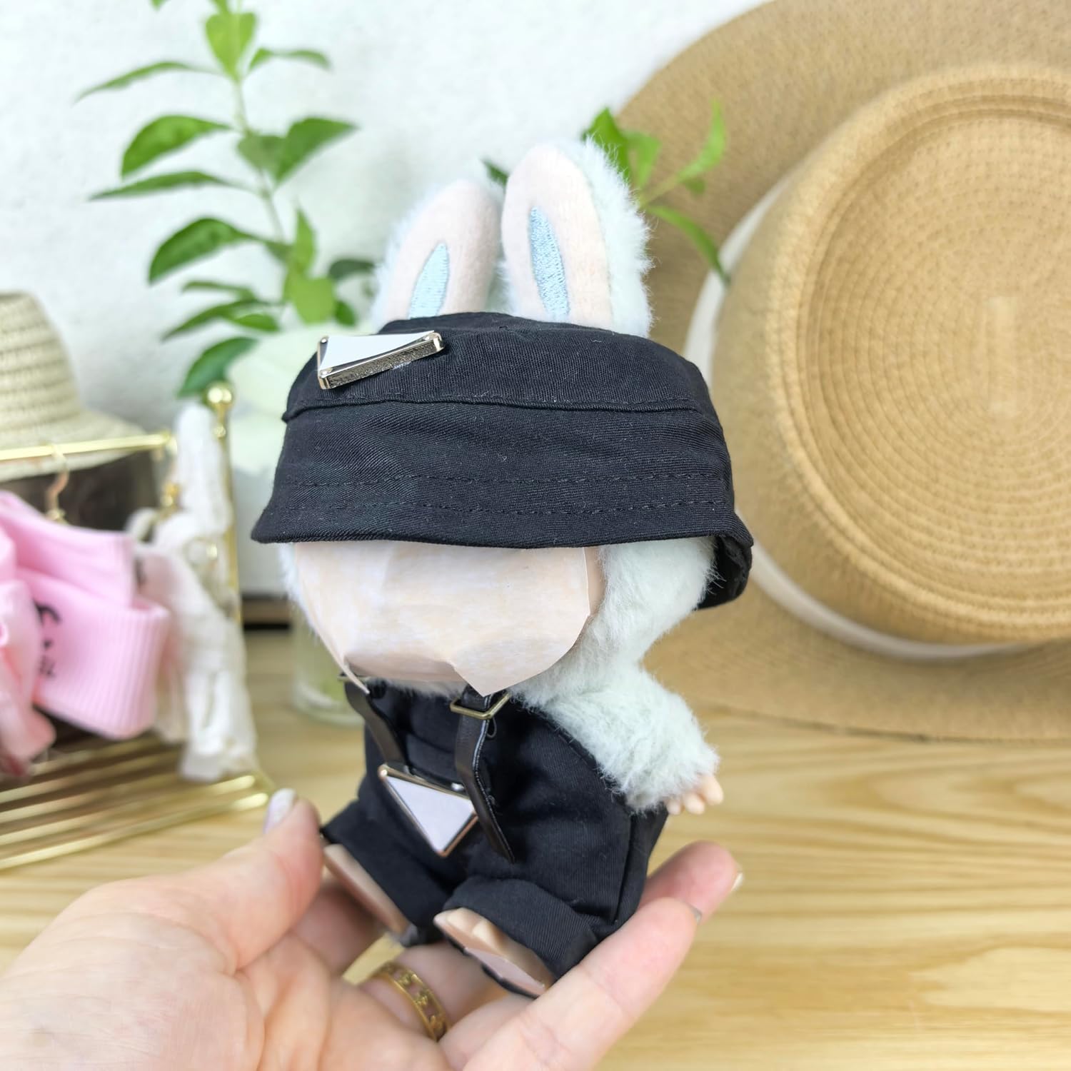 Outfit Set for 14 - 17cm Dolls Clothes: Hat & Suspender Overalls (Black, No Doll