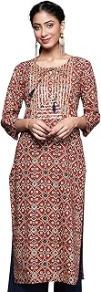 rytras Women's Cotton Straight Fit Printed Straight Kurta