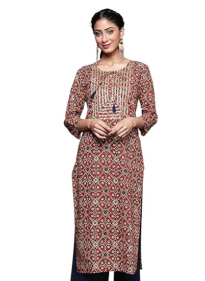 Women's Cotton Printed Straight Kurta
