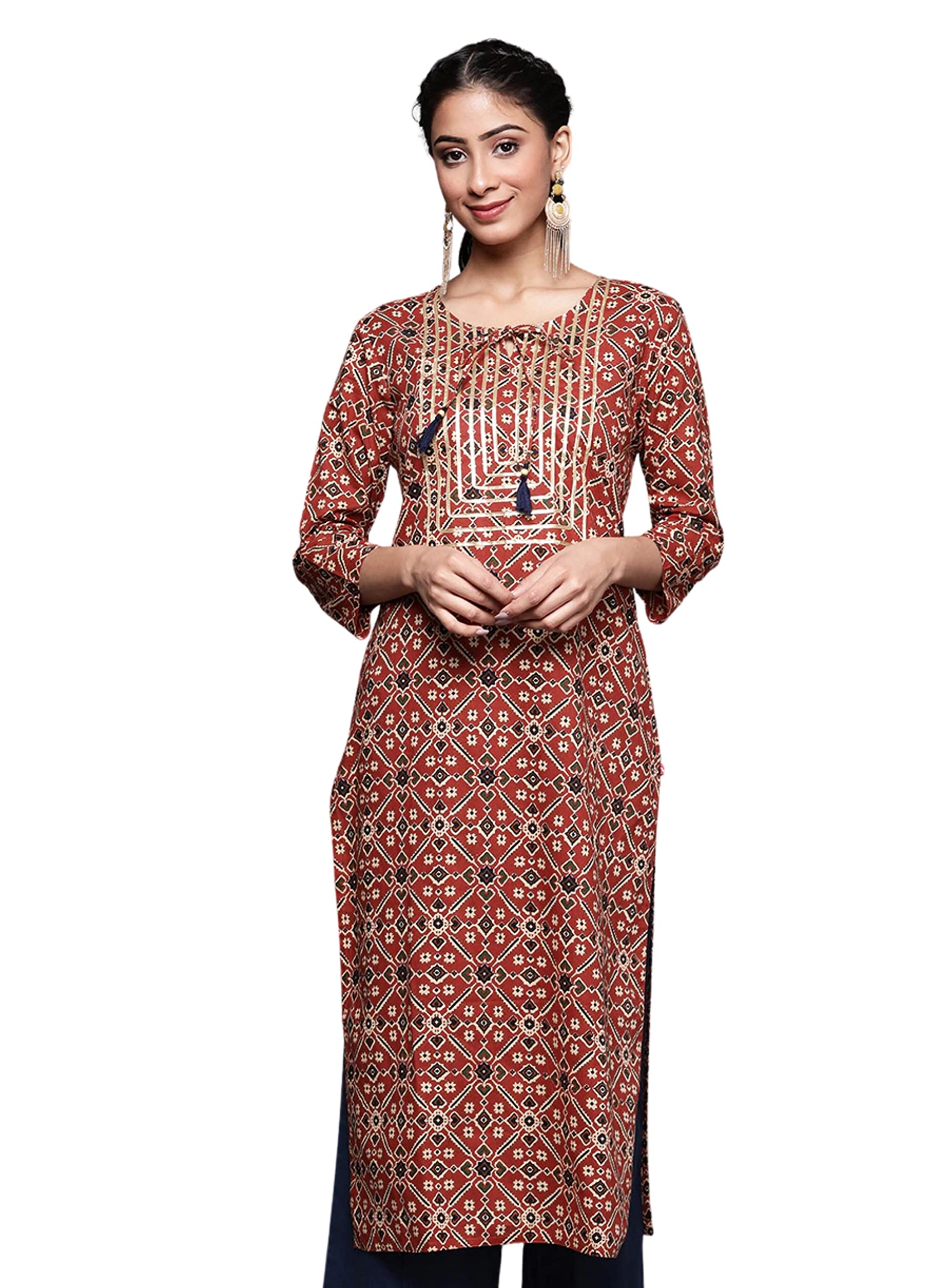 Rytras Women's Cotton Printed Straight Kurta(Ryt310_Maroon_Xx-Large)