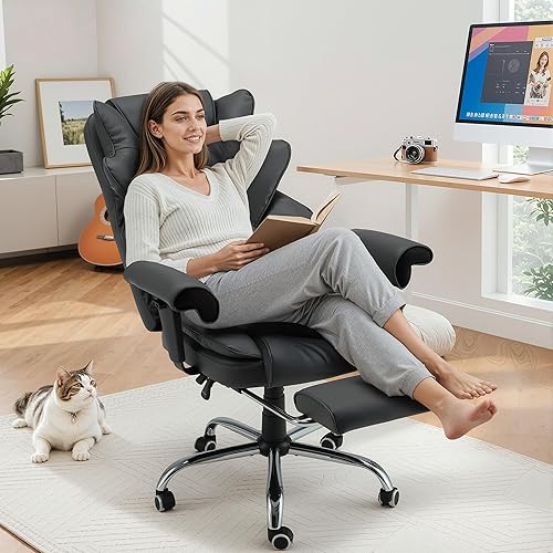 Miniatura 8 de HOMREST Silla de oficina ejecutiva ergonómica con vibración de 6 puntos y calor, silla de gestión reclinable con reposapiés y reposabrazos