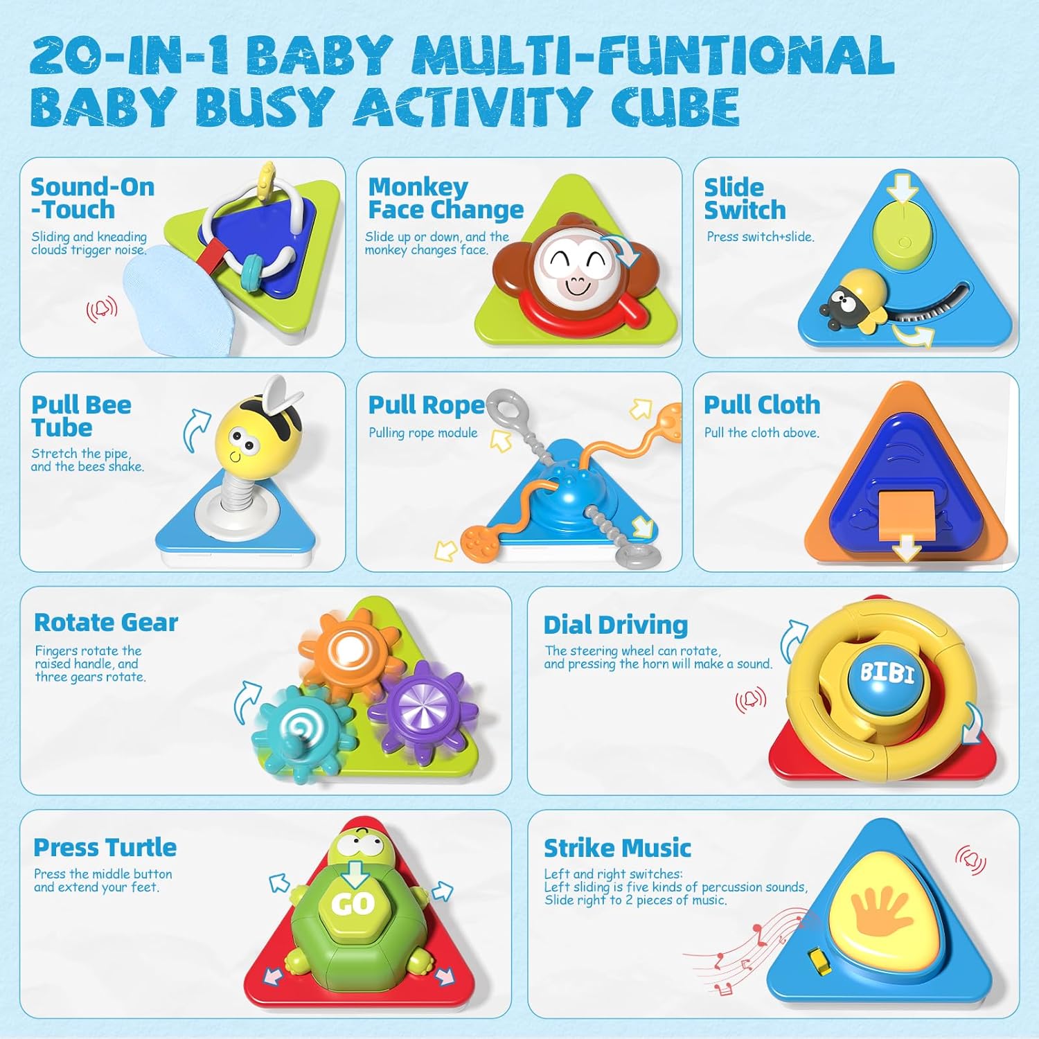 20-in-1 Toddler Busy Board Cube Toys, Early Educational Montessori Sensory Toy for Toddler 1-3, Montessori Toys for 1 2 Year Old Boys Girls Kids, Travel Toy Gifts for 1 2 Year Old Boy Girl