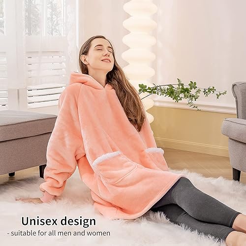 Miniatura 5 de Aisbo Manta con capucha para mujer, acogedora manta de forro polar Sherpa con capucha para adultos, mujeres y hombres, manta cálida y mullida con