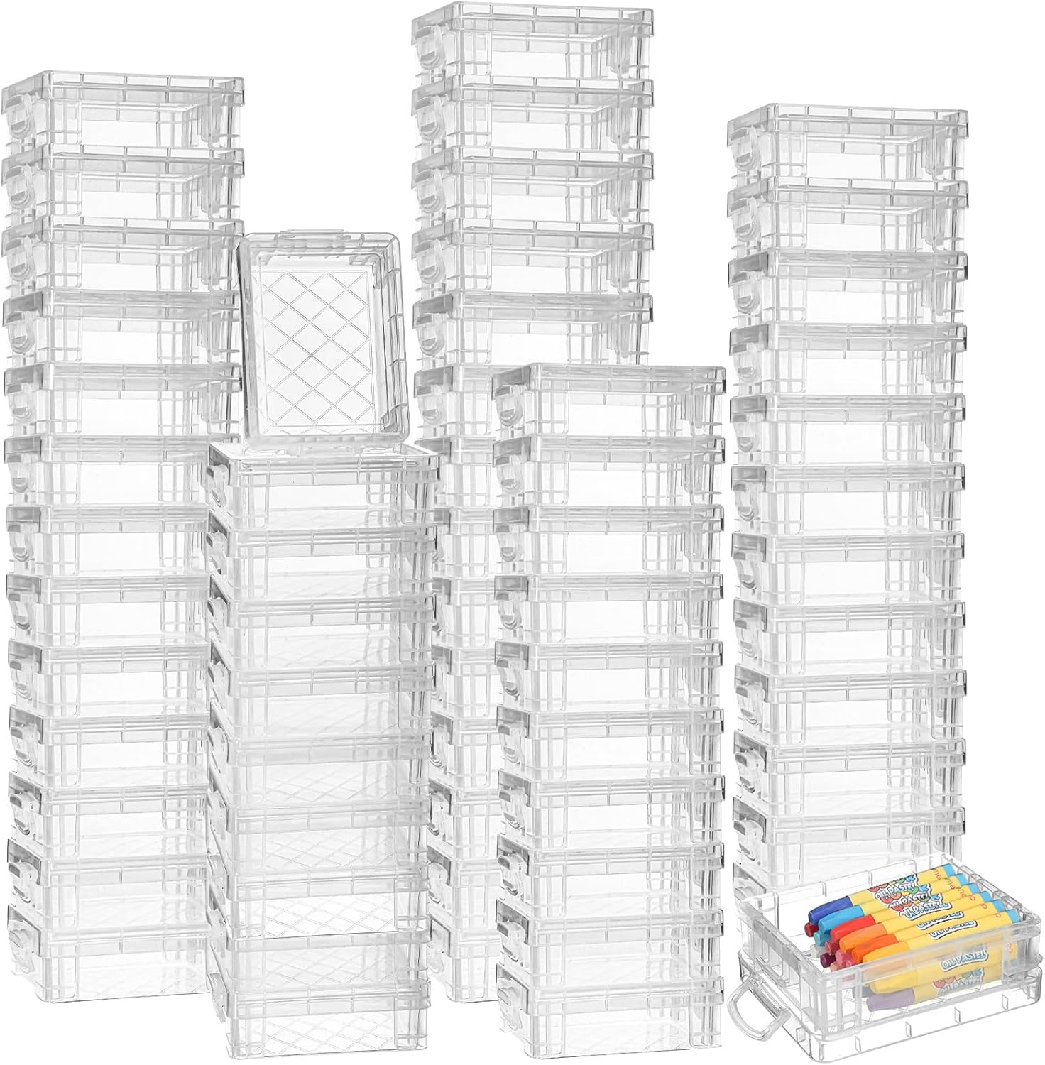 Suzile 60 Pcs Plastic Crayon Boxes with Snap Lids Clear