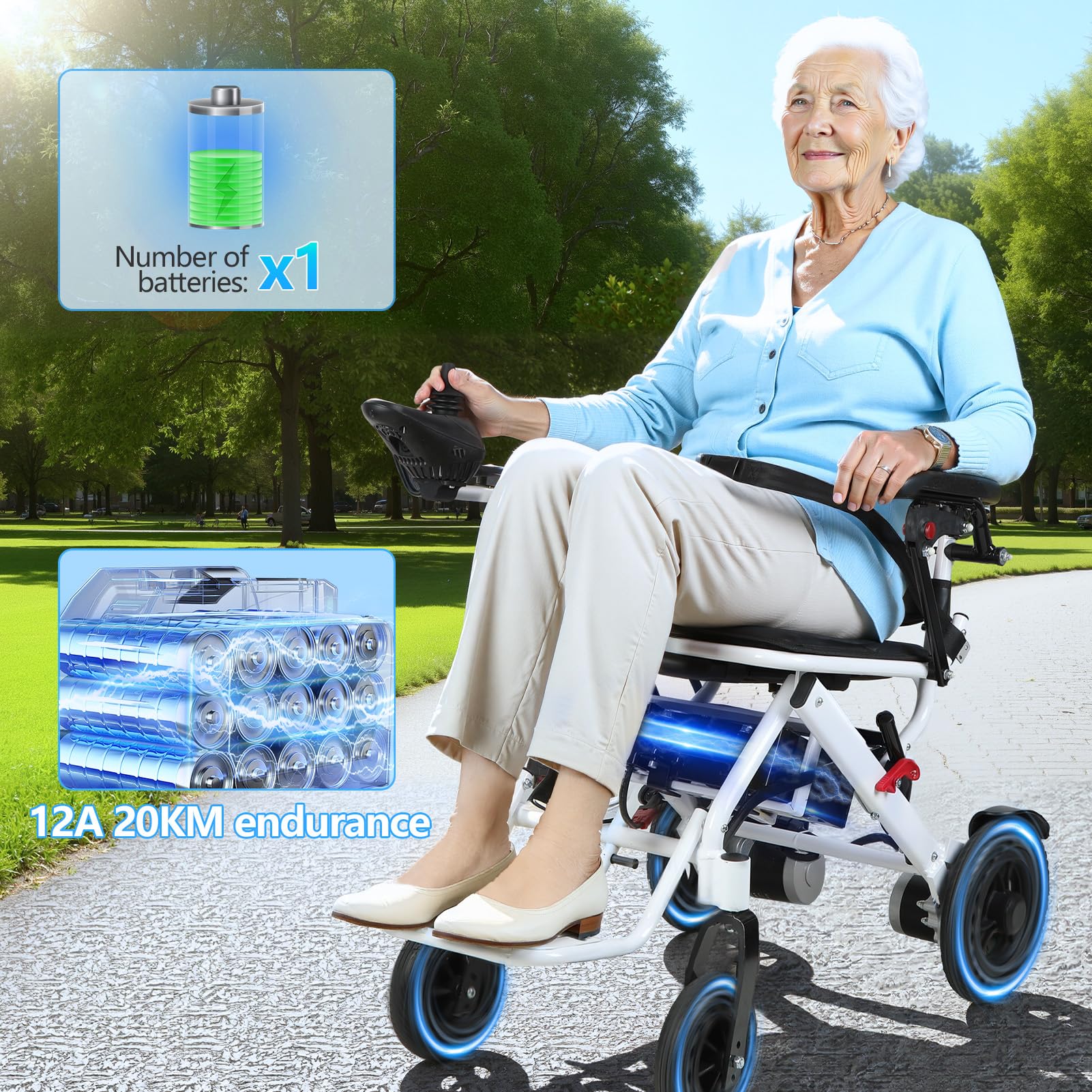 Silla de ruedas eléctrica para adultos, silla de ruedas motorizada portátil ligera de 15 kg, motores duales de 500 W, batería de litio de 10 Ah, silla eléctrica de aluminio plegable para viajes y