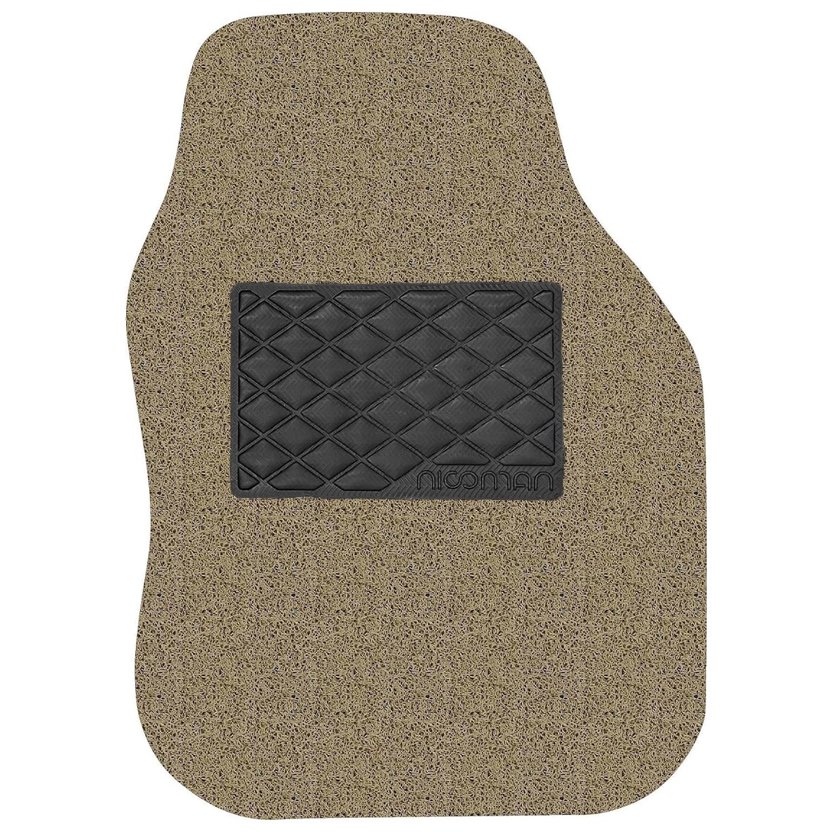 Nicoman Universal Car Floor Mat Spaghetti Coiled PVC Vinyl Loop Gecko Backing Anti-Slip Heavy Duty Waterproof Easy Clean - (Beige, Full Set, Small, 4 Piece)