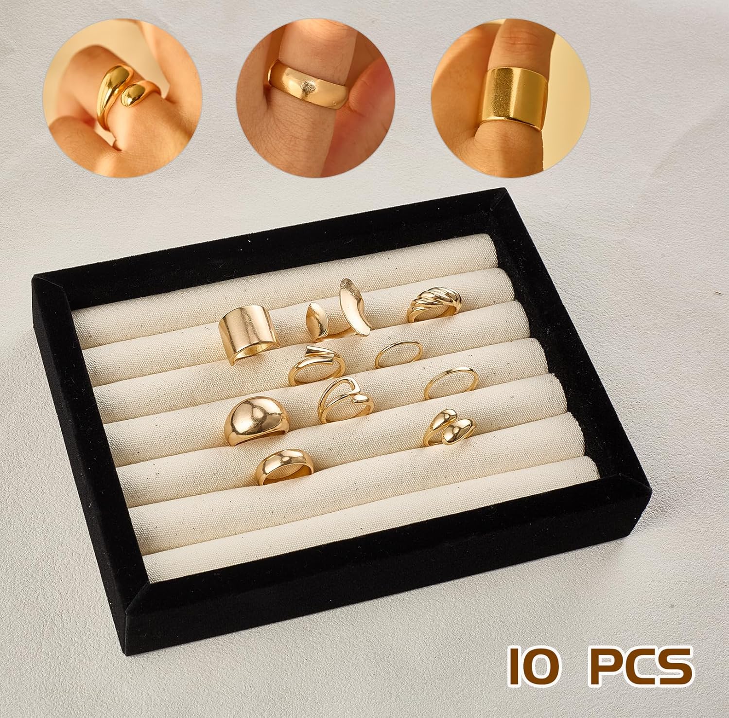 10 Pcs Gold Rings Set for Women 18K Gold Plated Chunky Thick Stackable Open Rings Statement Trendy Ring Pack - Image 2