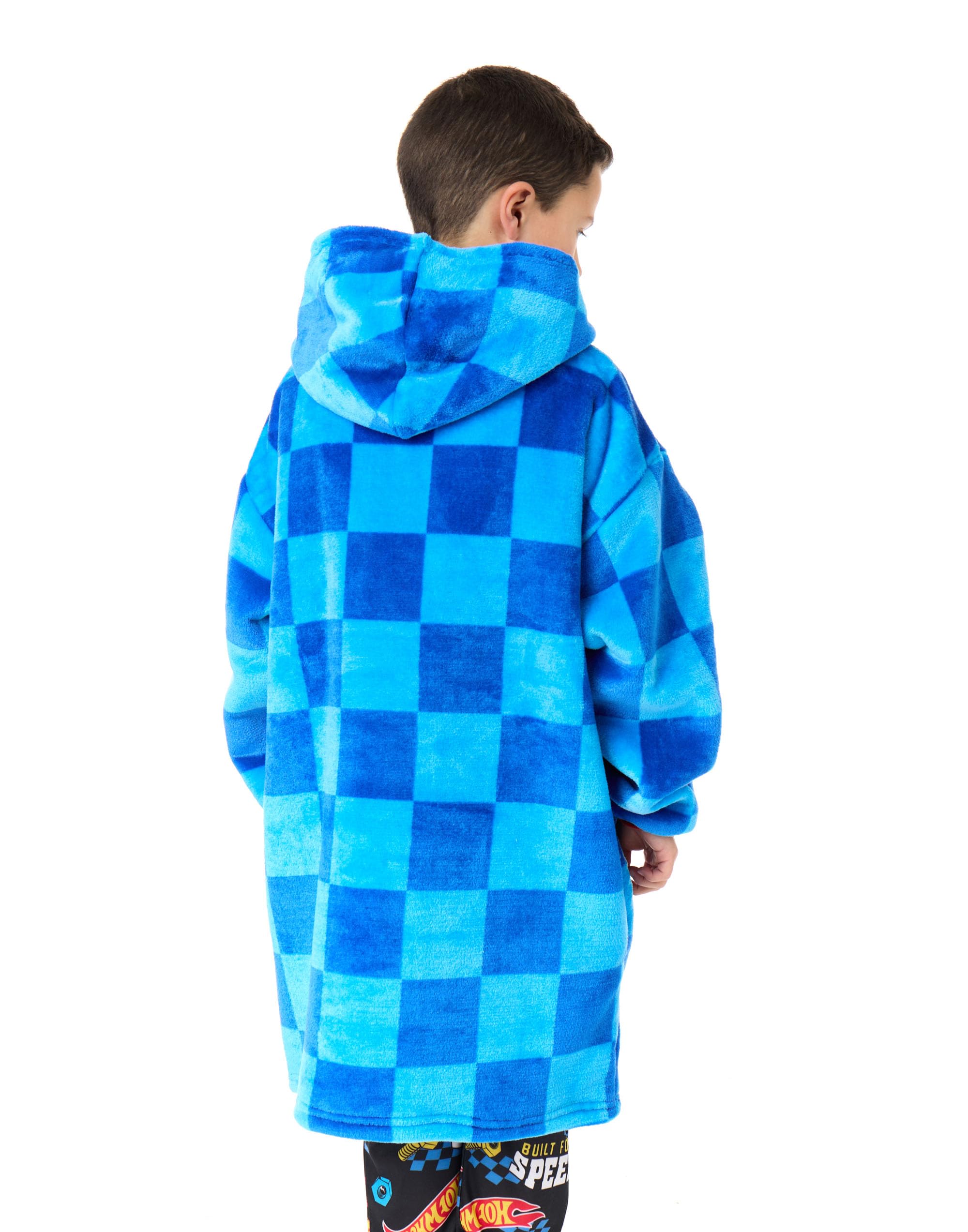 Hot Wheels Felpa Coperta per Ragazzi | Pullover in Pile Oversize per Bambini Blu con Tasca a Forma di Auto | Abbigliamento da Casa con Cappuccio per Bambini con Logo di Fiamma da Corsa