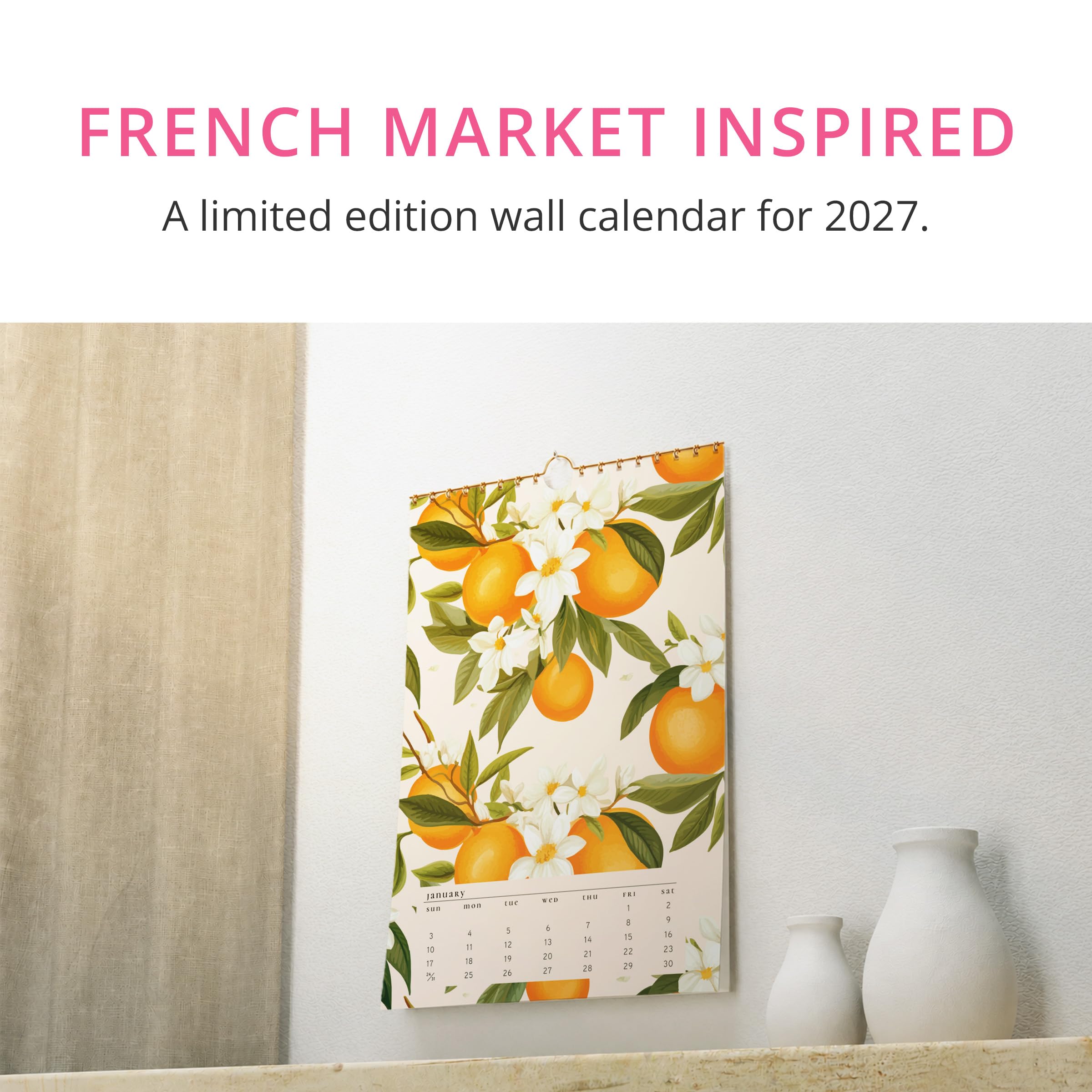 Graphique MARCHE 2027 Wandkalender | 33 cm x 48,3 cm | Doppelspiralbindung | Metallaufhänger | warmweißes Papier | Premium botanisches Kunstwerk | großer Wandplaner