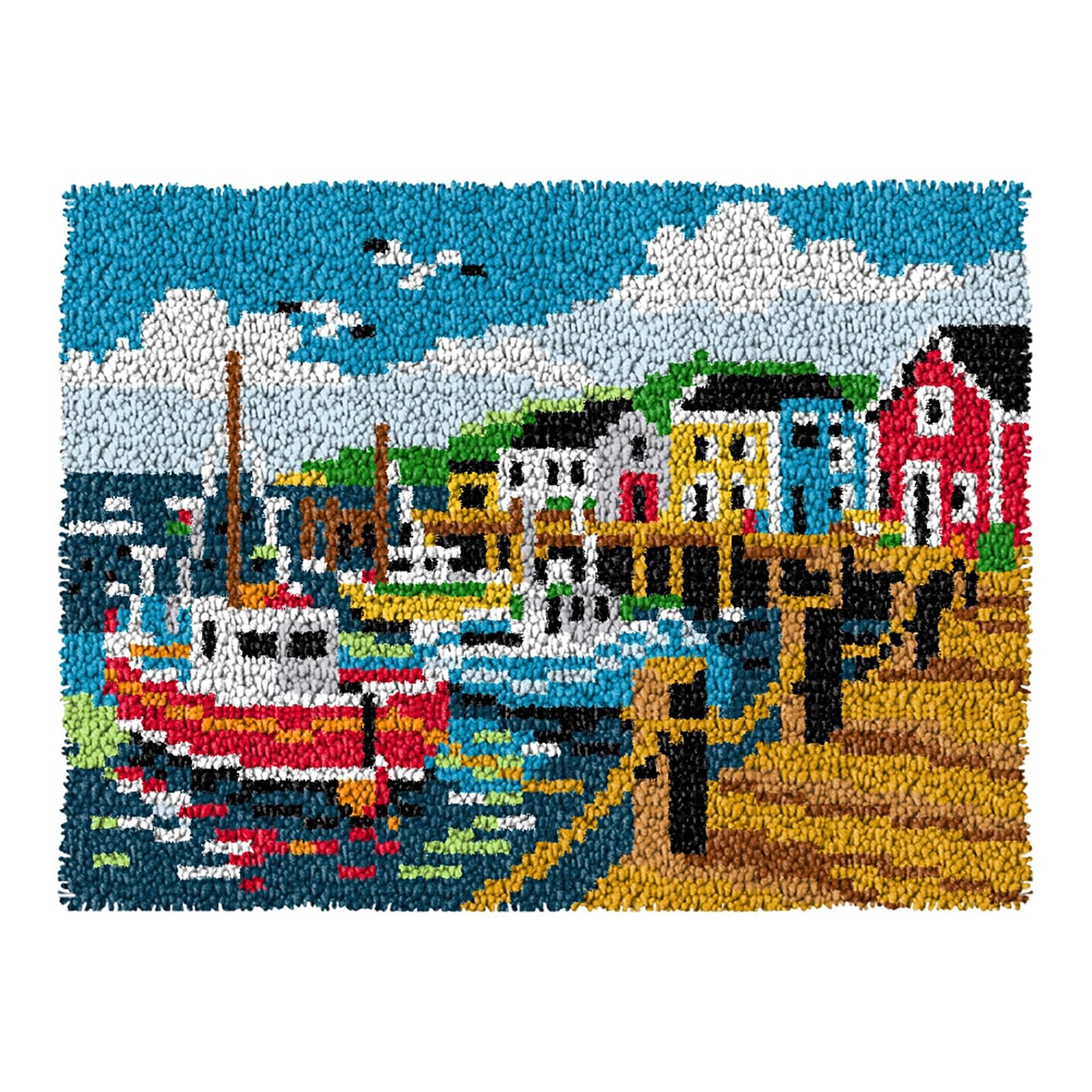 ZFFLYH Latch Hook Kits for Adults Kids Color Preprinted Canvas 20X15inch,dock