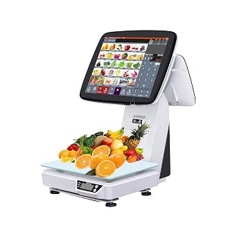 2024 POS System Weighing Checkout Scale Built-in 80mm Receipt Printer for Vegetable Fruits Markets, Grocery Stores, Retail SET01-30LB