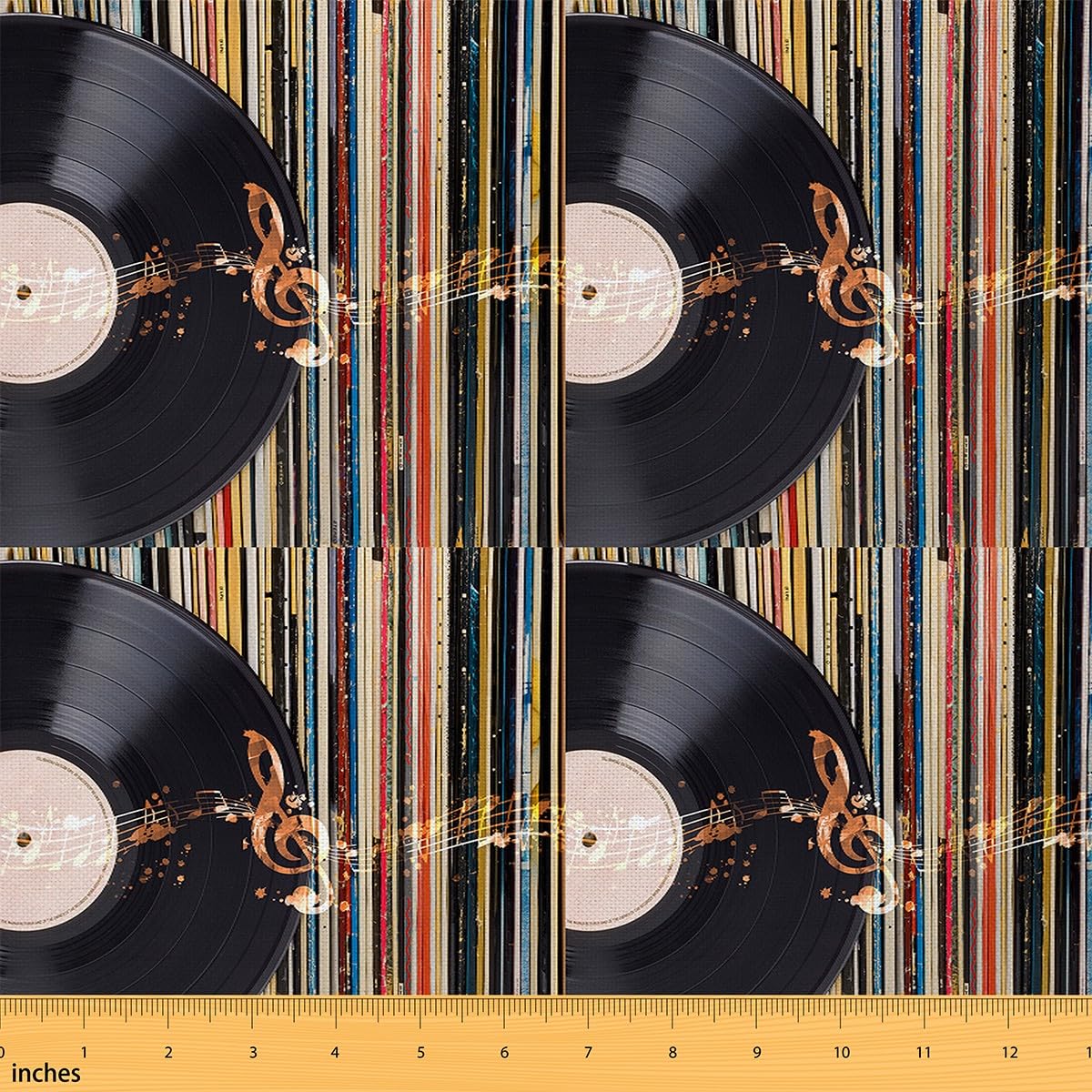 Album muzyczny, tkanina z płyty muzycznej, dekoracja dla dzieci, wodoodporna, tkanina outdoorowa dla chłopców, album vintage, tkanina tapicerska na krzesła, motyw muzyczny, brązowy, czarny, tkanina