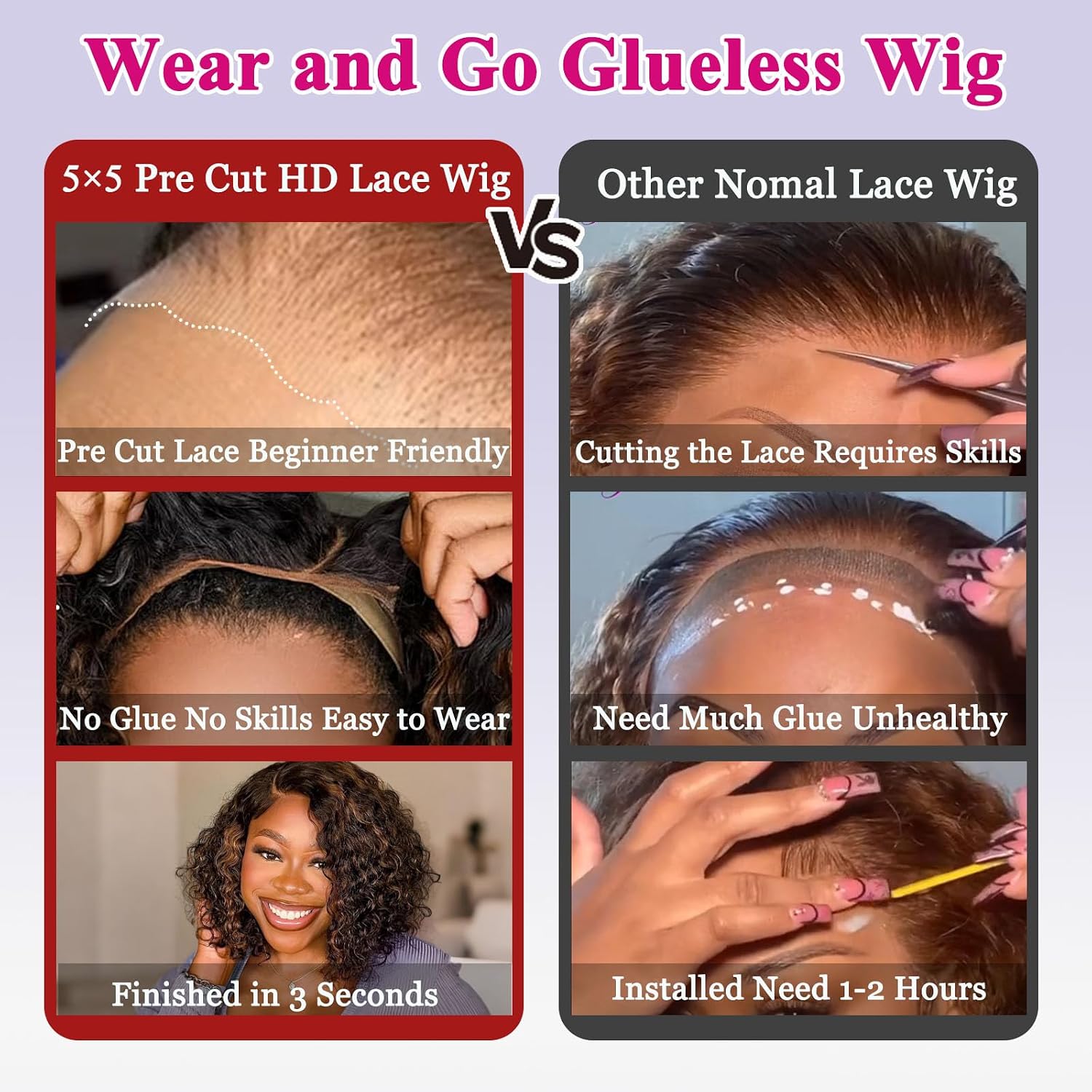 12 Inch Curly Bob Wig Human Hair 1B/30 Left C Part Glueless Human Hair Wig for Black Women Wear and Go Water Wave Hd Lace Closure Wigs Mixed Black Blonde Lightweight & Breathable for Daily Wear