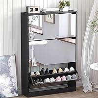 Vista 14 de Armario de almacenamiento de zapatos con 3 cajones abatibles, armario estrecho para zapatos, organizador independiente de almacenamiento para Negro