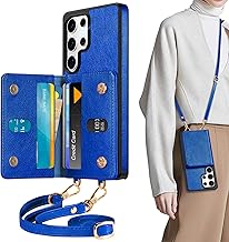 TUCCH Custodia Portafoglio per Galaxy S25 Ultra (6,9), [Separabile Cordino Tracolla] Pelle PU Porta-Carte RFID Blocking [6 Slot Schede] Chiusura Magnetica, Antiurto Cover - Blu Zaffiro Testurizzato