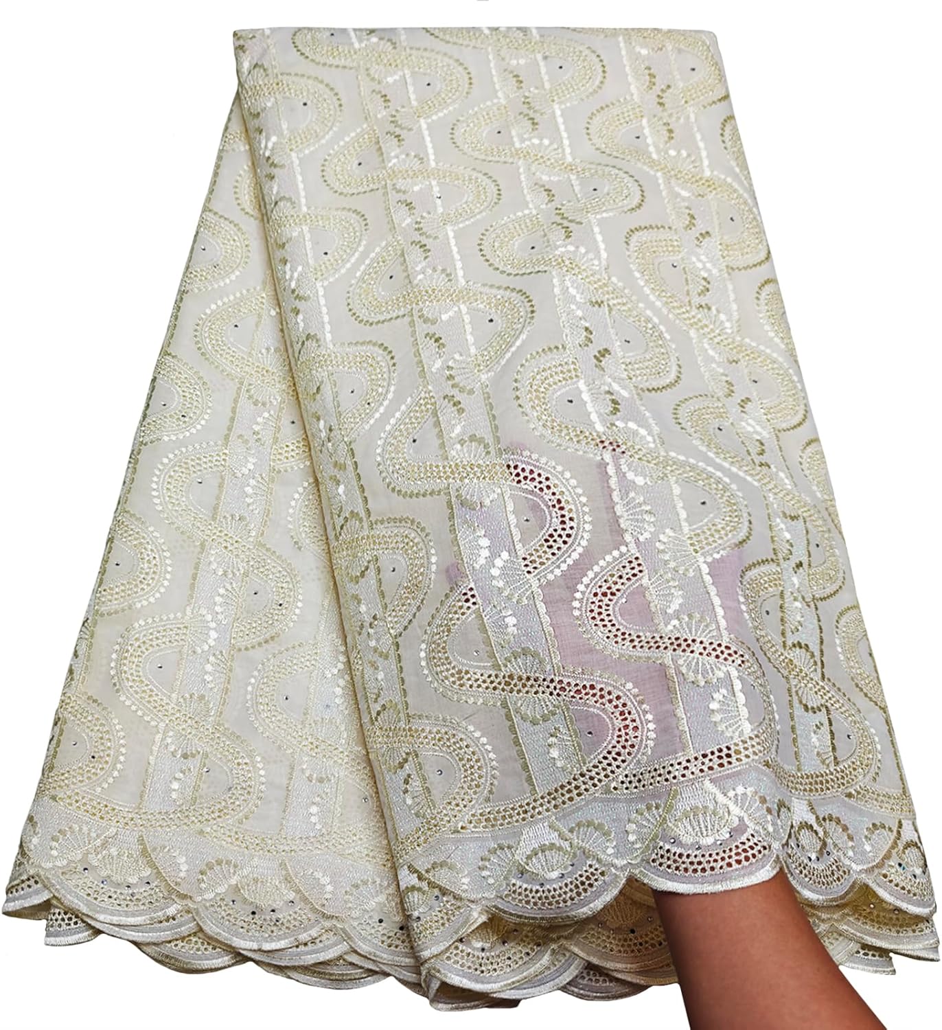 Bestway Soft Borer Embroidery with Rhinestones Water Green Voile African Lace Fabric 5 Yards Swiss Cotton Nigerian Wedding Party Sewing Material