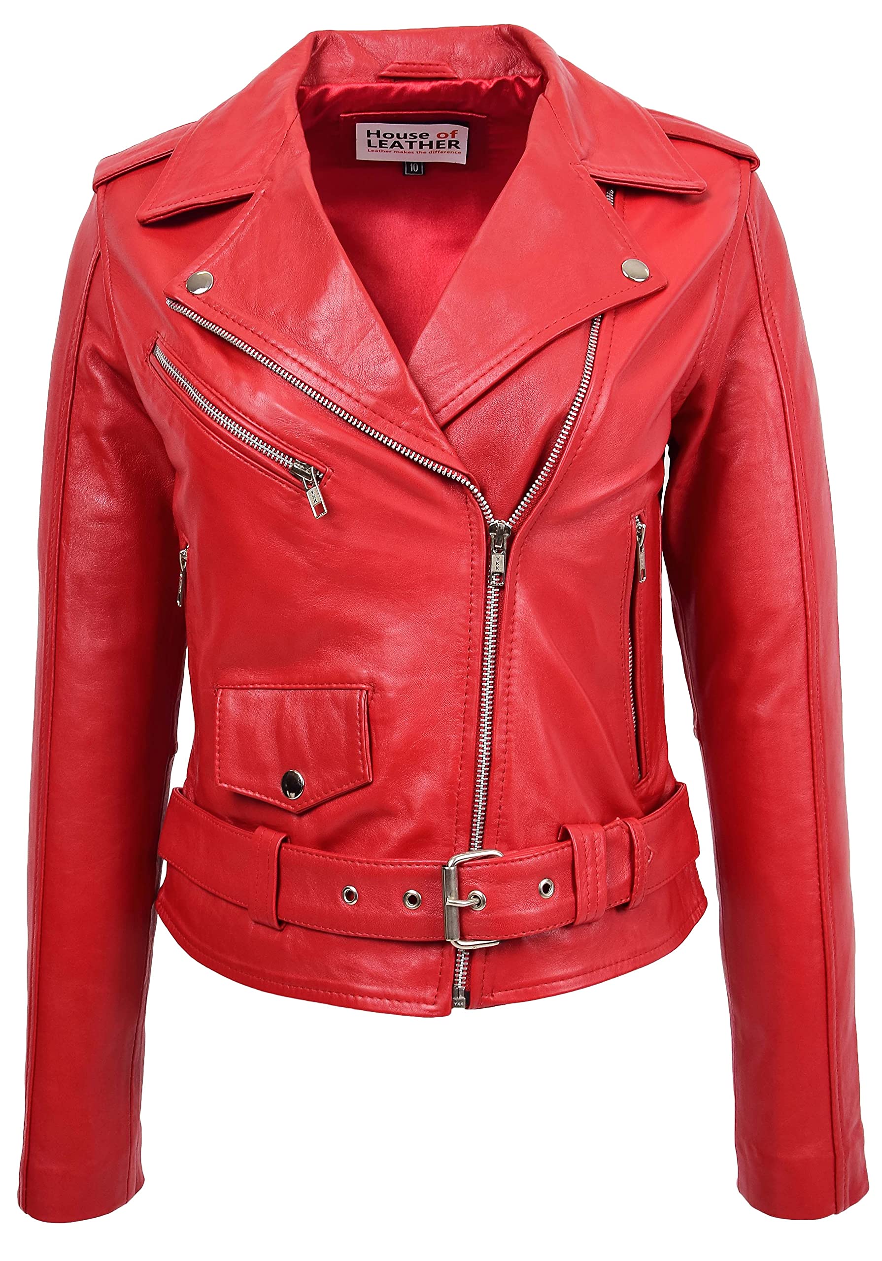 House of Leather Women's Biker Jacket Red Size 16 Leather