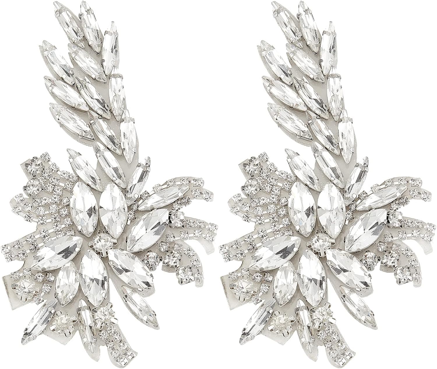FINGERINSPIRE 2PCS Platinum Flower Crystal Rhinestone Applique Patches 3.9x2.2in - Sew-On Embellishments for Wedding Dresses, Bridal Belts, Shoes & Crafts