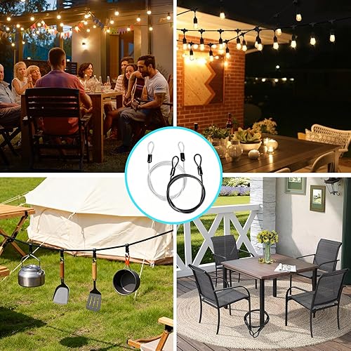 Miniatura 6 de Paquete de 2 cables de seguridad para exteriores y viajes con bucles, cable de seguridad trenzado de 3.3 pies x 18 pulgadas (3.3 ft x 0.118 in),