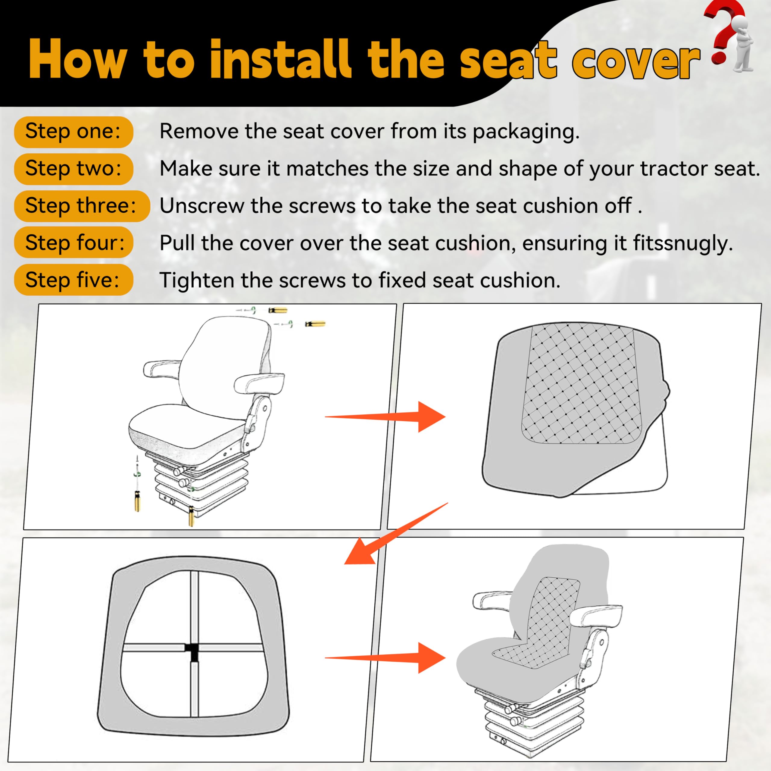 Funda para asiento de tractor para tractores de armario sin reposacabezas, máquina agrícola, funda de asiento para tractor, cargador de horquilla, excavadora, funda de asiento para tractor, fundas de
