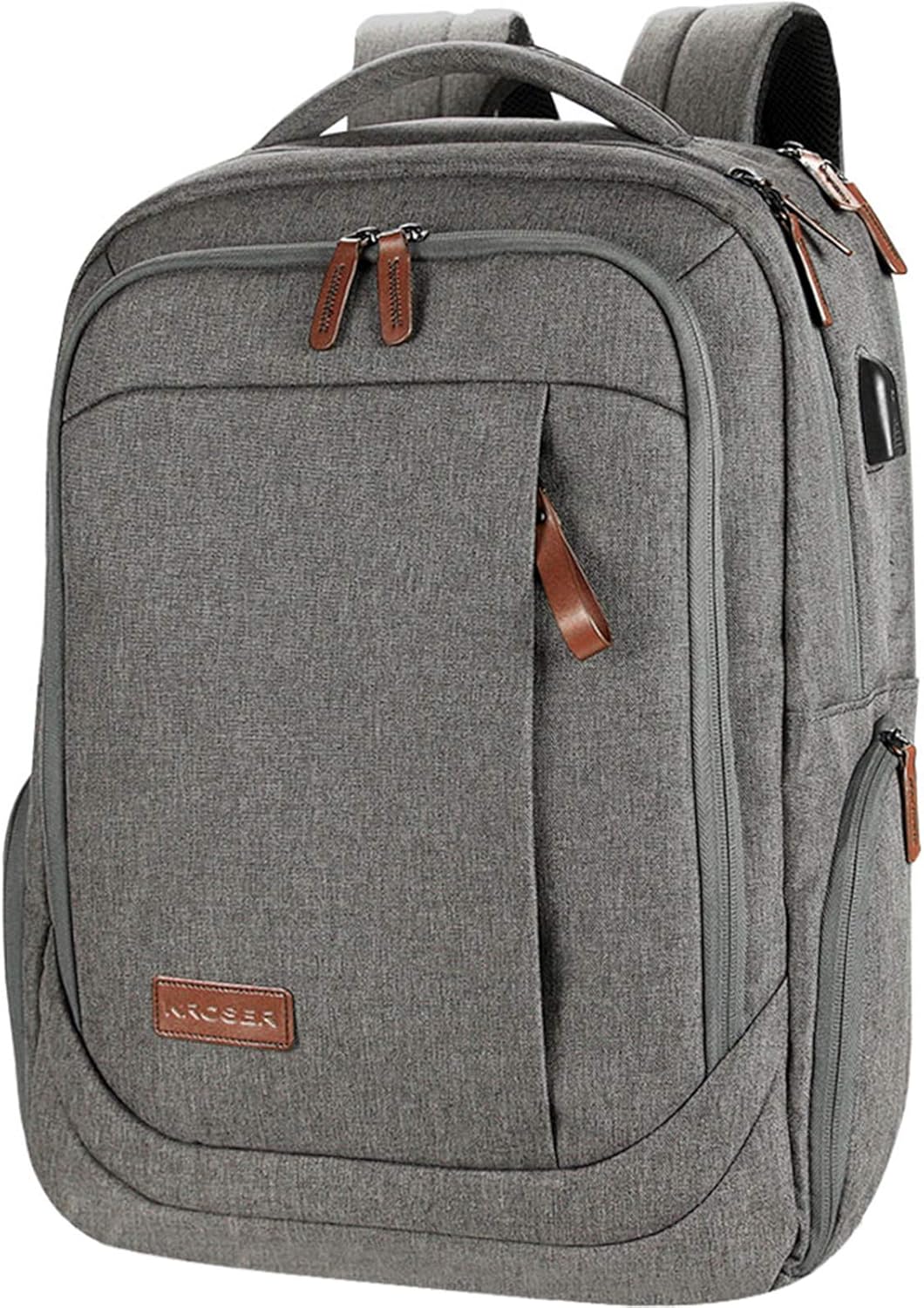 KROSER Laptop Backpack Large Computer Backpack Fits up to 17.3 Inch Laptop with USB Charging Port Water-Repellent Casual Daypack for Travel/Business/College/Women/Men-Grey