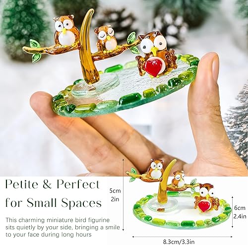 Miniatura 4 de H&D HYALINE & DORA Figura de cristal soplado de búho, figura de pájaro en miniatura con base redonda, figura de animal de vidrio hecha a mano,