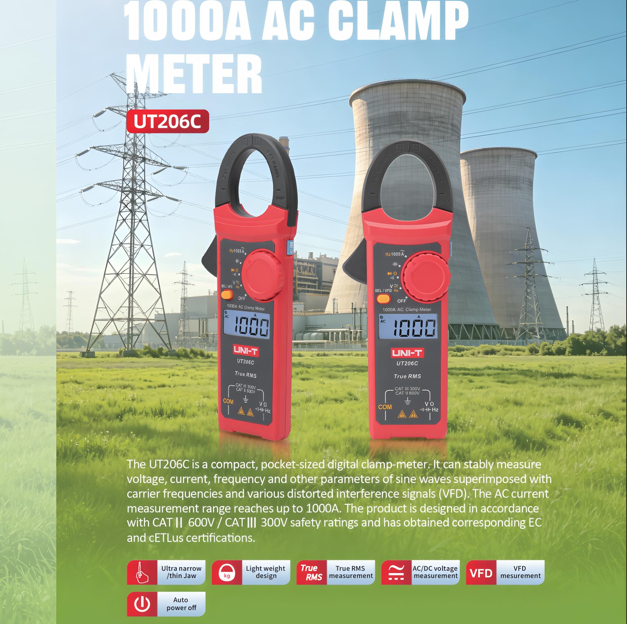 UNI-T UT206C Pince multimètre AC/DC 1000A avec température