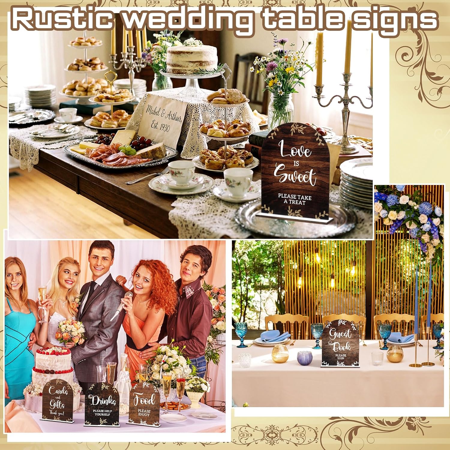 Amyhill 6 Pcs Wood Rustic Wedding Sign Decor for Ceremony and Reception