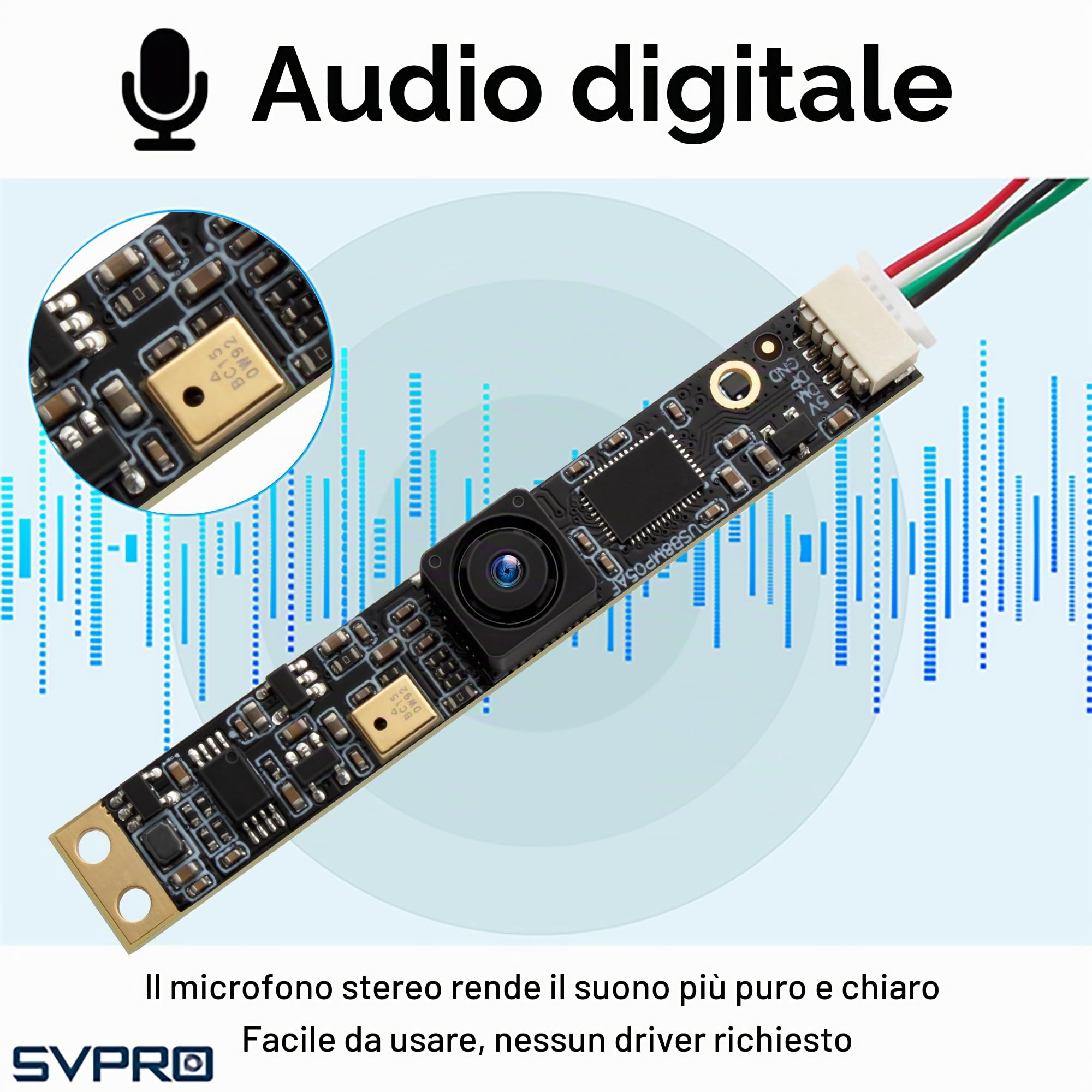 Svpro Telecamera USB da 8 MP con microfono per computer, UVC Lightburn, fotocamera fissa, modulo micro video integrato per Windows, Linux, Android, Mac OS