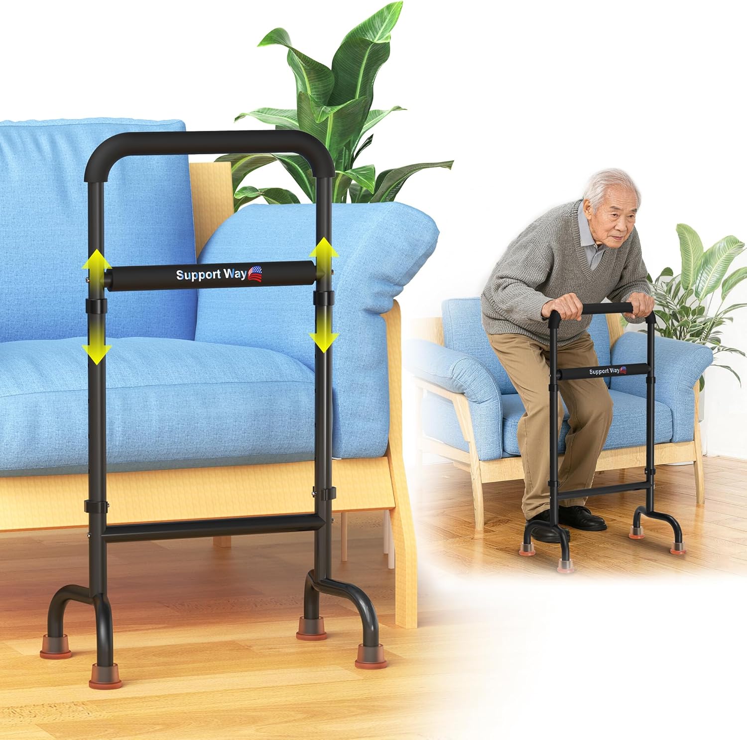 Stand Assist for Elderly Couch & Chair Riser - Heavy-Duty Steel Frame, Adjustable Standing Aid Device for Seniors, Supports 450lbs, Non-Slip Black Mobility Helper