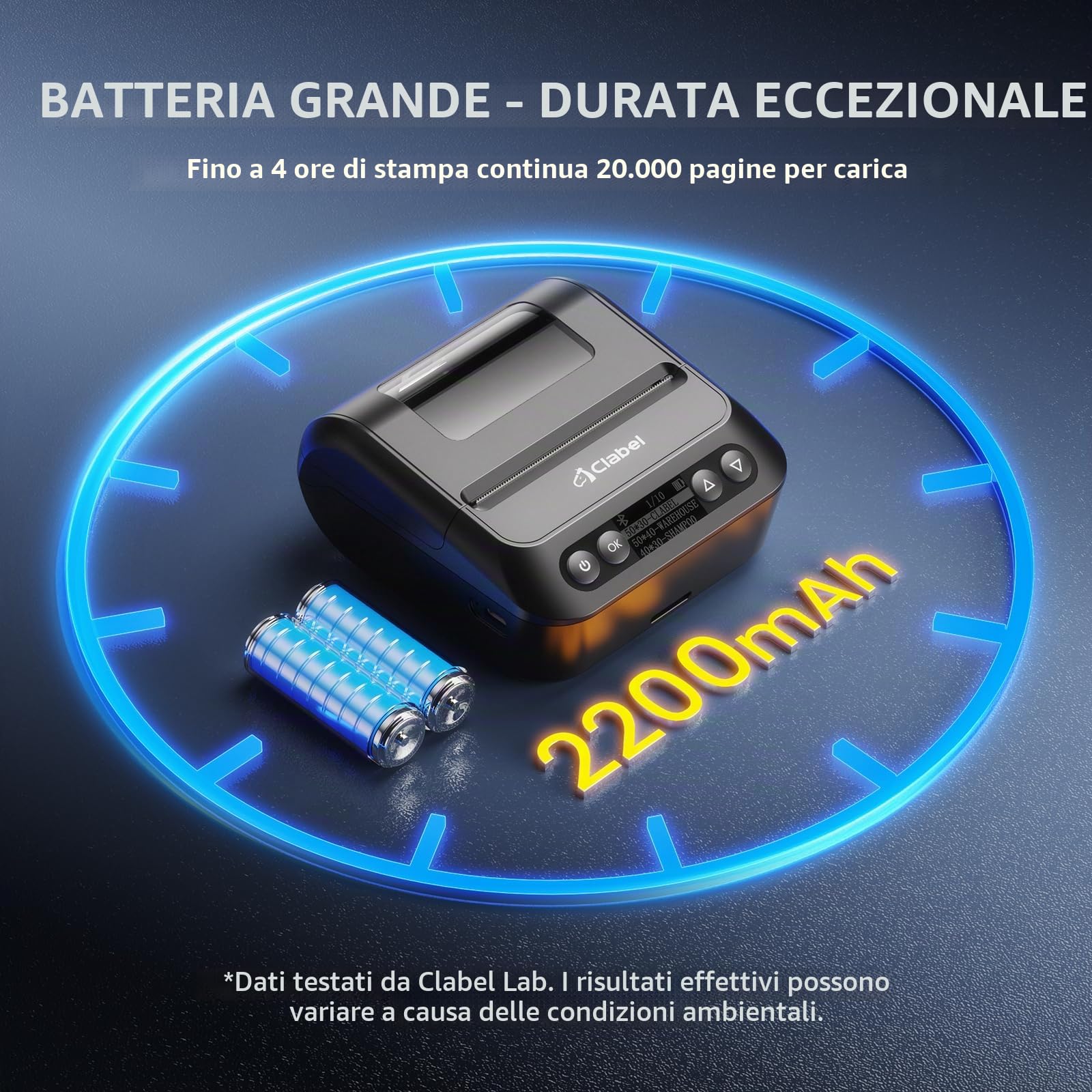 CLABEL 320B Stampante Termica per Etichette Bluetooth, 3" Etichettatrice | Etichette di Terze parti 25-75mm, Stampa offline, iOS Android PC, 2200mAh, Prezzi Codici a Barre Ufficio Negozio Scuola