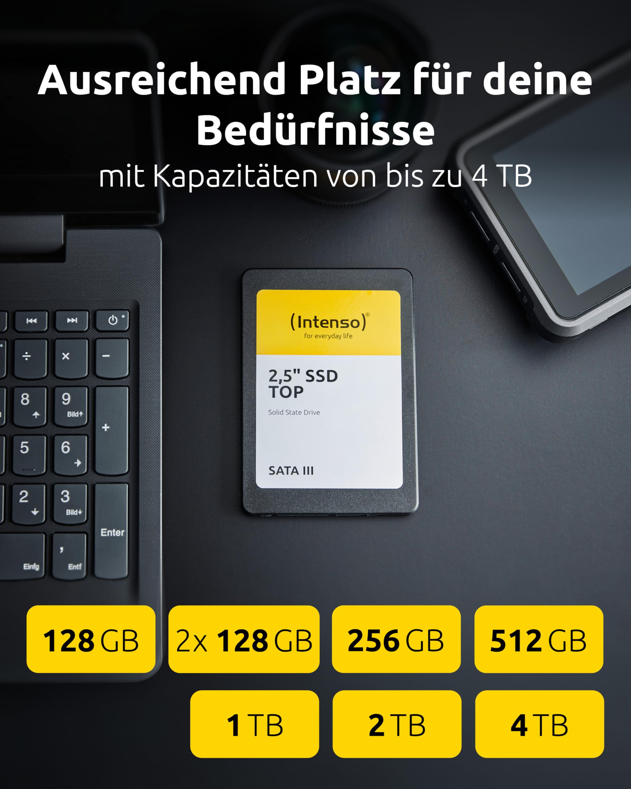 Intenso 2,5" SSD SATA III Top Pack (2 × 128 GB) - SSD veloce e antiurto per PC e notebook, fino a 550 MB/s in lettura, 500 MB/s in scrittura, confezione da 2, nero