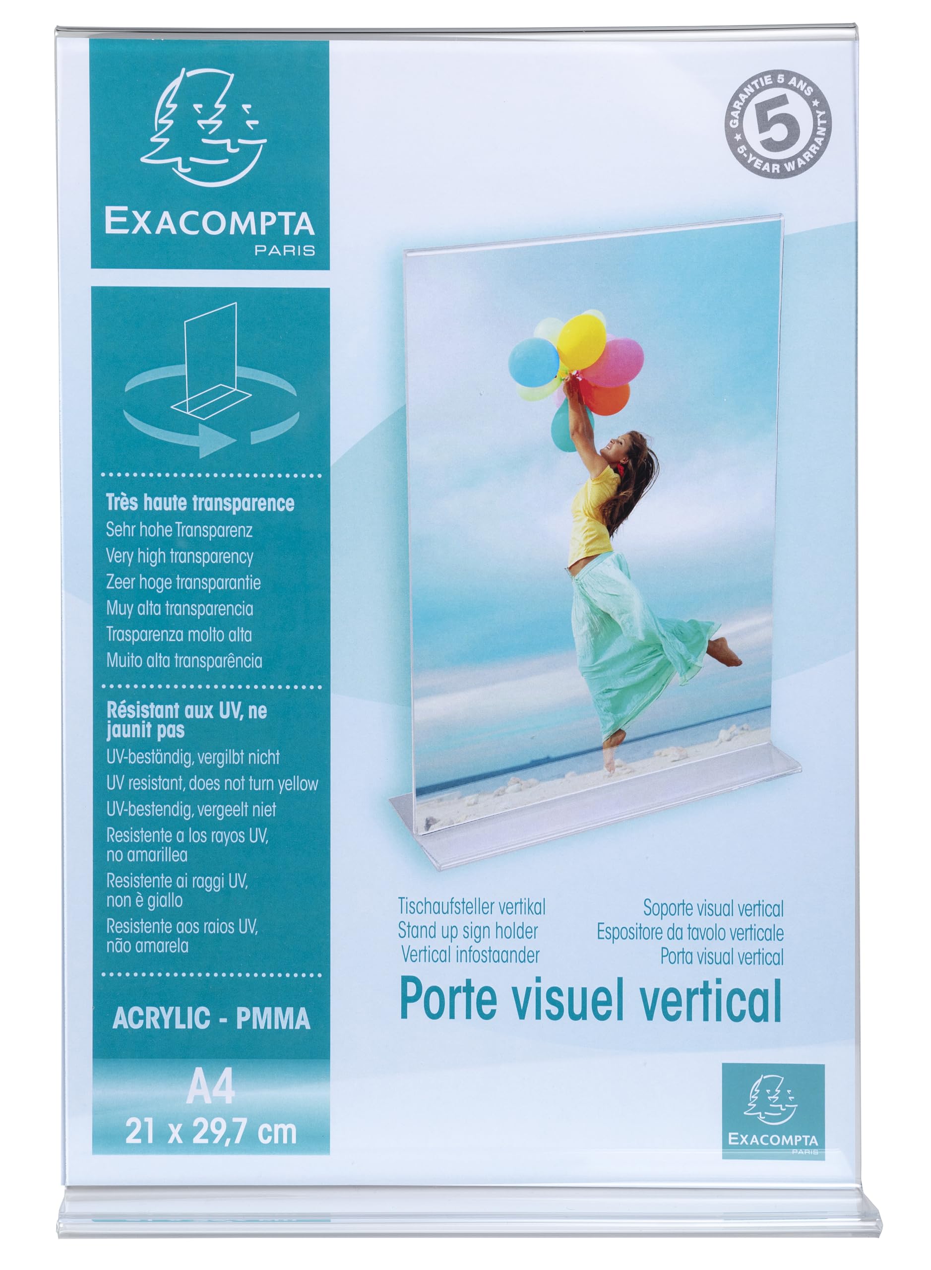 Exacompta Portello visivo A4 verticale destro 210x297 mm PMMA acrilico Cristallo