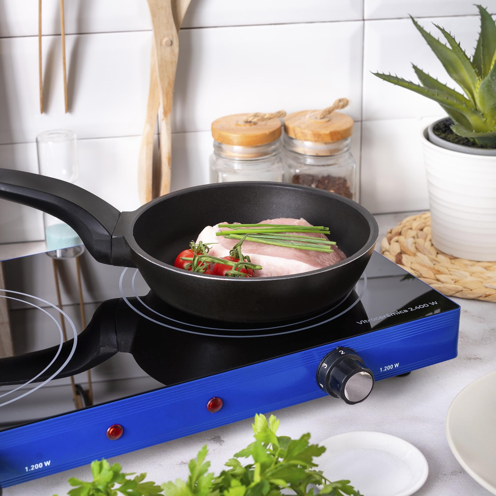 Jata V142 – Cuisinière électrique vitrocéramique avec 2 plaques caloríficas