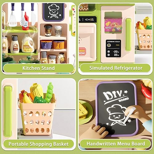 Miniatura 6 de Juego de Cocina para Niños, 63 Piezas de Juguetes de Cocina de Juego de Simulación para Niños Pequeños, Estufa de Cocina con Sonido de Vapor y Luz