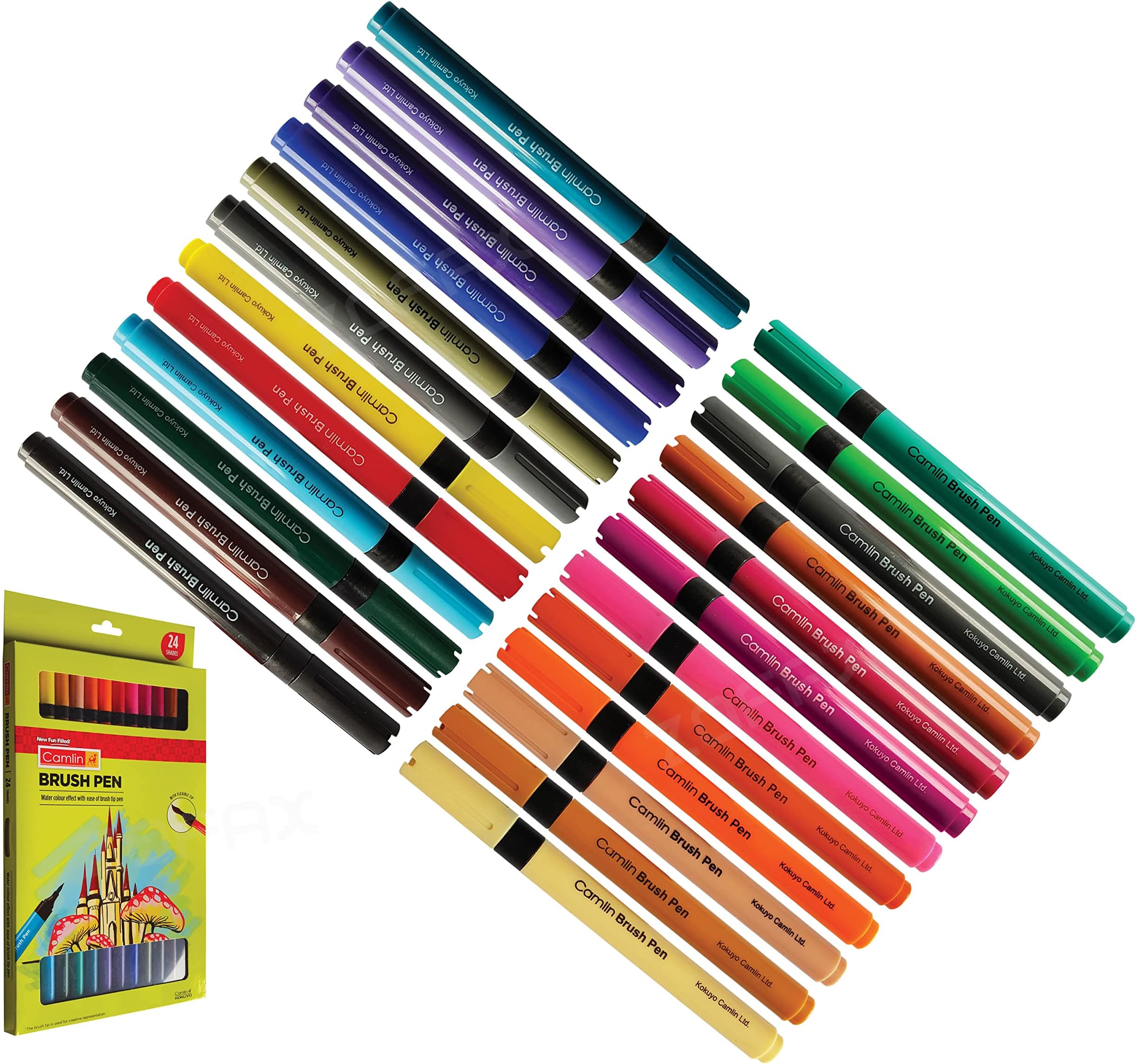 24 Shades Water Colour Brush Flex Tip Pens Draw Sketch Calligraphy